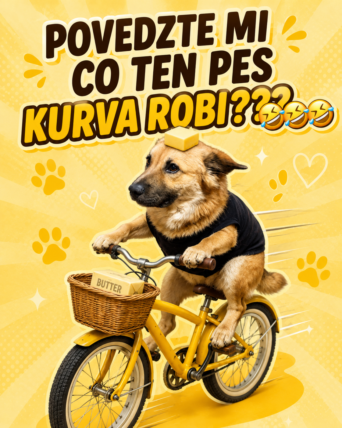 Maslový pes na bicykli